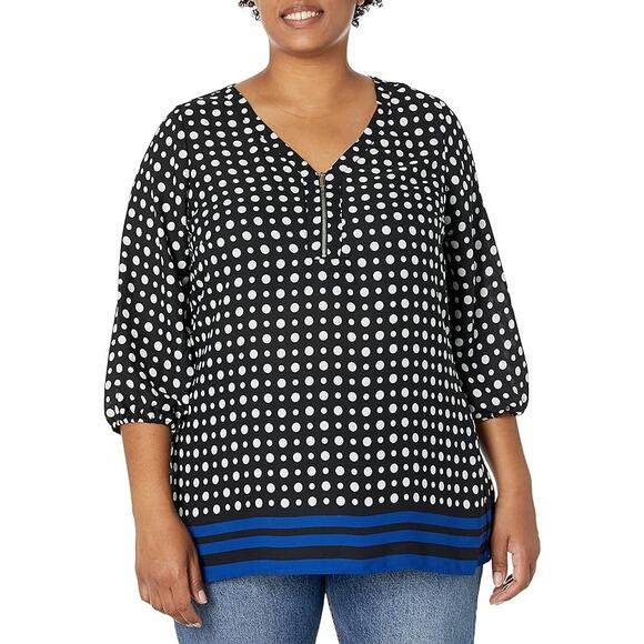 Avenue Tops - Avenue Womens Top Malia Blouse Black White Polka Dot Henley Zipper NwT Size 20